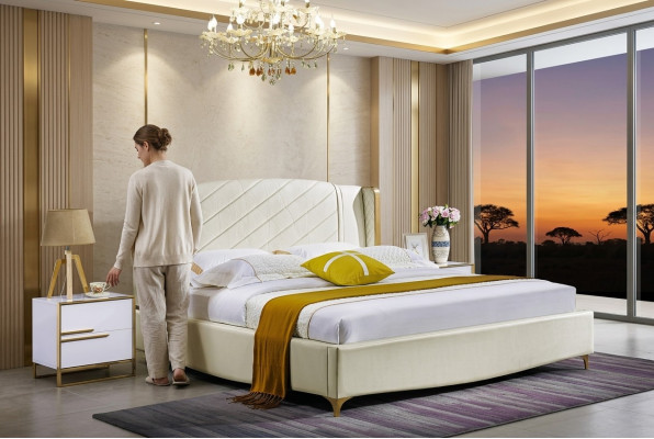 Designer Polster Doppelbett Betten Bett Schlafzimmer Ehebett Textil Leder Neu