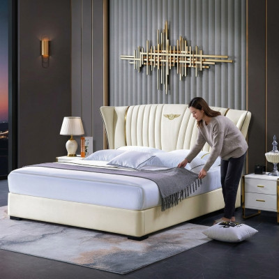 Holzbett Bett Doppelbett Echtholz Schlafzimmer Hotel Betten 180x200cm Lederbett
