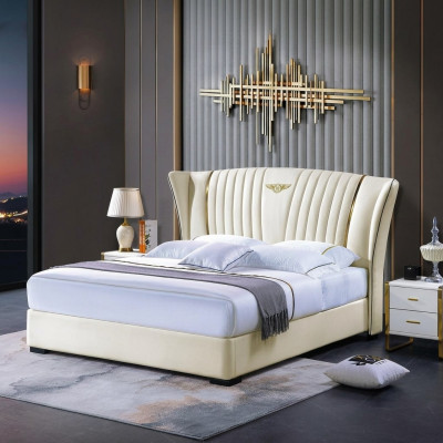 Holzbett Bett Doppelbett Echtholz Schlafzimmer Hotel Betten 180x200cm Lederbett