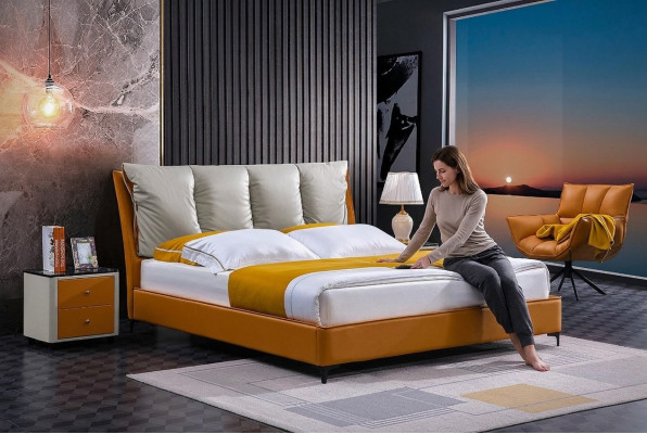 Luxus Bett Design Stoff Hotel Orange Betten Schlafzimmer Möbel Hotel Doppel Neu
