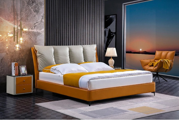 Luxus Bett Design Stoff Hotel Orange Betten Schlafzimmer Möbel Hotel Doppel Neu