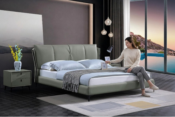 Lederbett Polster Bett Bettgestell Luxus Schlafzimmer Möbel Grün Design Leder