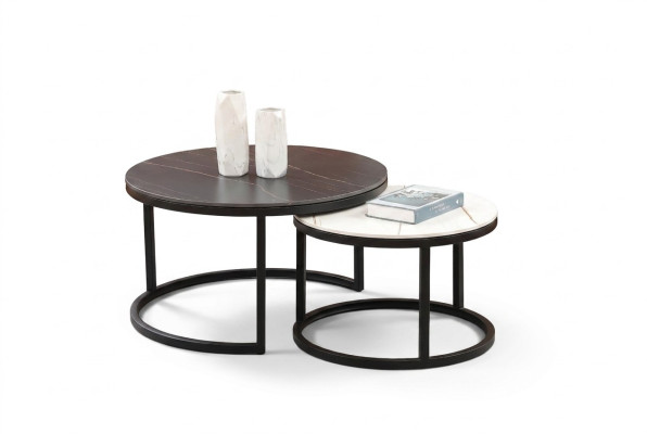 Wohnzimmer Runde Set 2x Couchtisch Kaffeetisch Beistelltisch Designer