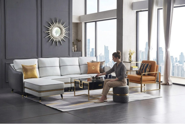 Modernes Sofa Ecksofa L Form Couchtisch Hocker Ecksofa Polster Hocker