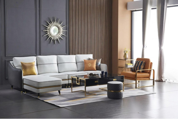 Modernes Sofa Ecksofa L Form Couchtisch Hocker Ecksofa Polster Hocker