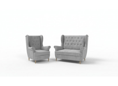 Graue Stoff Chesterfield Sofagarnitur 2+1 Sitzer Sofa Couch Polster Samt