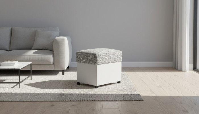 Hocker Polsterhocker Fuß Ablage Möbel Wohnen Sitzbänke Sitz Textil Grau