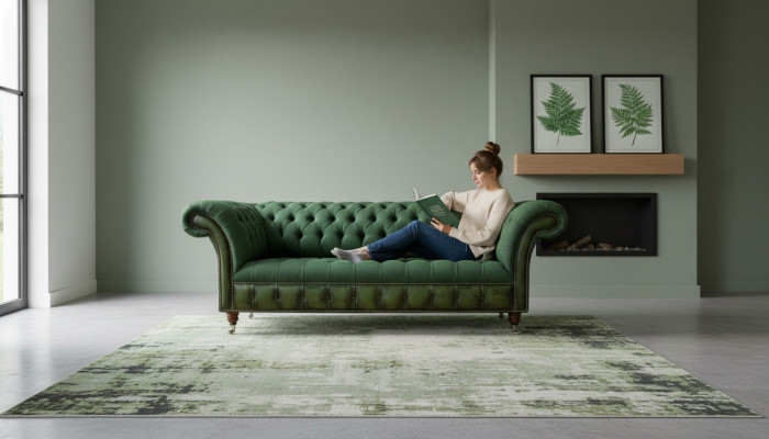 Chesterfield 3 Sitzer Dunkelgrün Wohnzimmer Design Couchen Polster Sofa Textil
