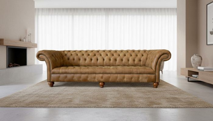 Chesterfield 4 Sitzer Hellbraun Modern Design Couchen Leder Sofa Kreative Möbel