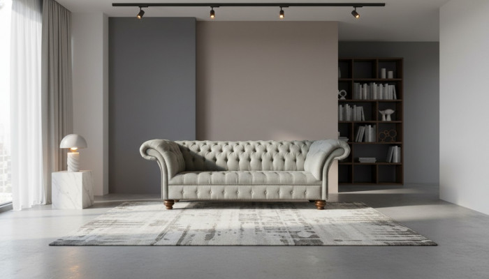 Chesterfield 3Sitzer Wohnzimmer Modern Hellgrau Couchen Sofa Neu Kreative Stoff