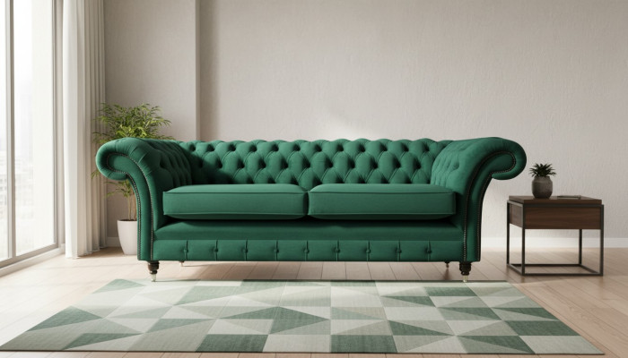 Chesterfield 3 Sitzer Grün Wohnzimmer Modern Design Couchen Sofa Original Textil