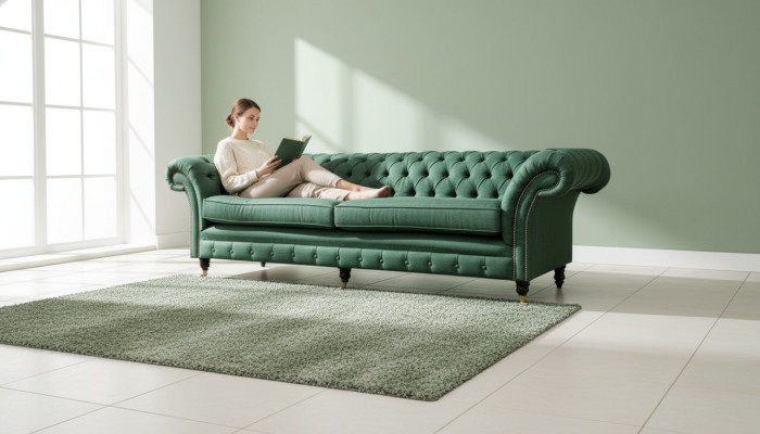 Chesterfield 4 Sitzer Dunkelgrün Wohnzimmer Design Couchen Sofa big Möbel Stoff