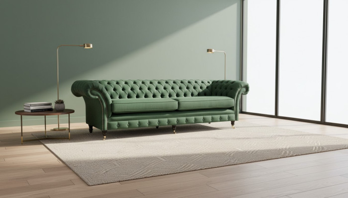 Chesterfield 4 Sitzer Dunkelgrün Wohnzimmer Design Couchen Sofa big Möbel Stoff