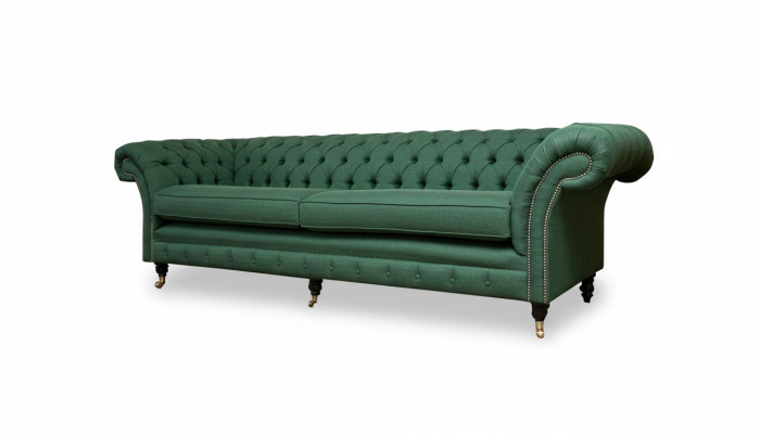 Chesterfield 4 Sitzer Dunkelgrün Wohnzimmer Design Couchen Sofa big Möbel Stoff