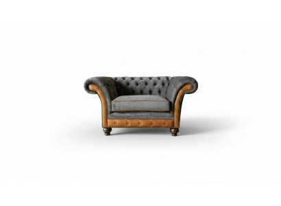 Chesterfield Sessel Stoff Textil Grau Wohnzimmer Design Luxus Polster Neu Modern