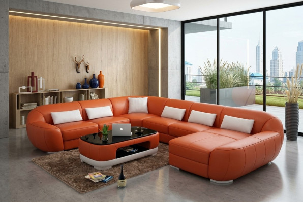 Modernes Ledersofa Ecksofa Wohnlandschaft Sitz Polster Couch Garnitur Neu FEo