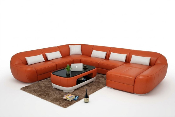 Modernes Ledersofa Ecksofa Wohnlandschaft Sitz Polster Couch Garnitur Neu FEo