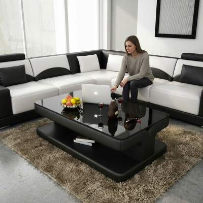 Designer Couchtisch Polster Tisch Leder Glas Moderner Tische Glas