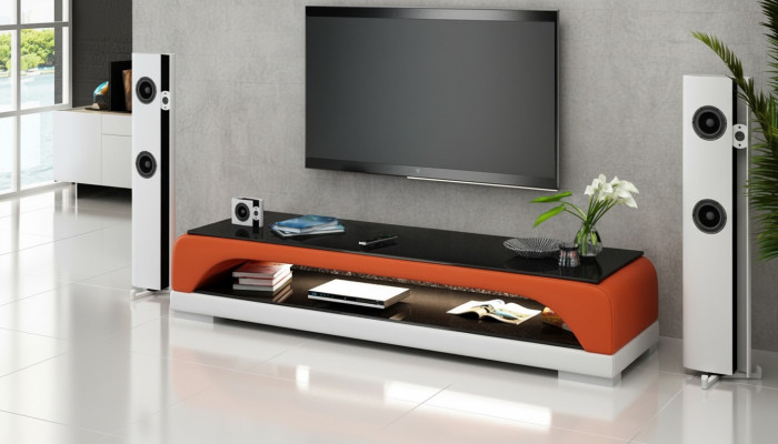 RTV TV Sideboard Leder Glas Tisch Fernseh Schrank Tisch Lowboard Mo.H