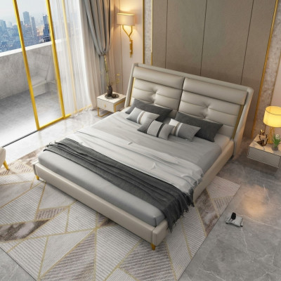 Luxus Schlafzimmer Doppelbett Bett 180x200cm Leder Betten Bettgestell