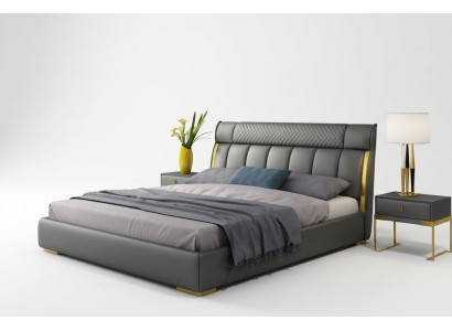 Modernes graues Lederschlafzimmer mit goldenen Edelstahleinsätzen