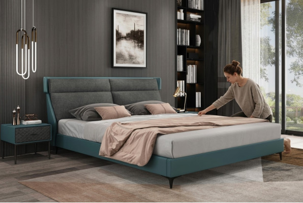 Klassisches Luxus Betten Polster Leder Textil Hochwertiges Schlafzimmer Bett Neu