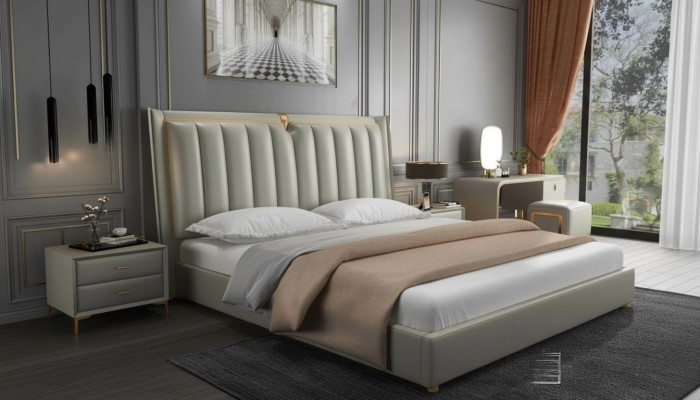 Luxus Bett Polsterbett Leder Schlafzimmer Betten 180x200cm Doppelbett