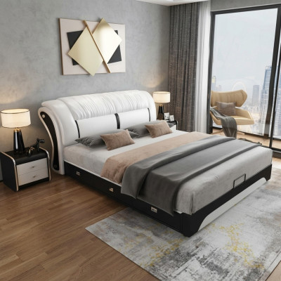 Bett Polster Design Luxus Doppel Hotel Ehe Schlaf Zimmer Leder 180x200cm Betten