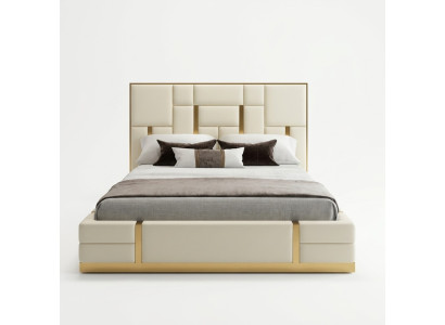 Modern Luxus Bett Schlafzimmer Italienisches Leder Polster Doppel Betten Metall Design.