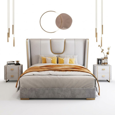 Luxus Schlafzimmer Doppelbett Bett 150/180x200cm Leder Metall Betten