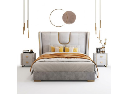 Luxus Schlafzimmer Doppelbett Bett 150/180x200cm Leder Metall Betten
