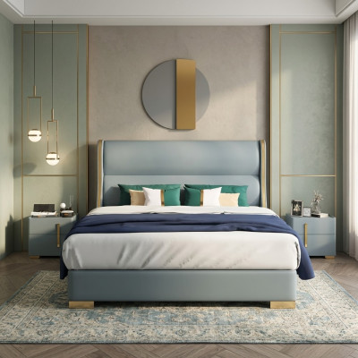 Luxus Schlafzimmer Designer Doppelbett Bett 150/180x200cm Leder Metall