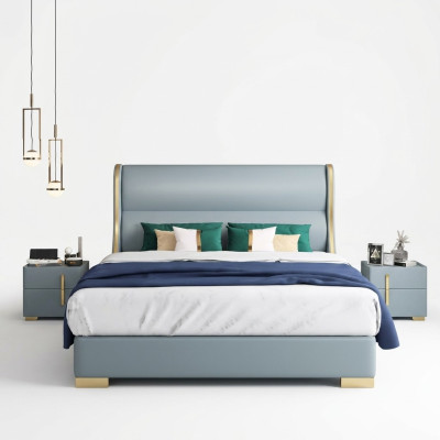 Luxus Schlafzimmer Designer Doppelbett Bett 150/180x200cm Leder Metall