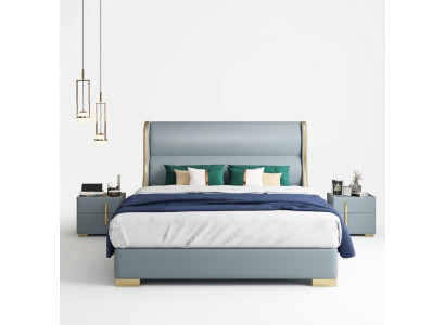 Luxus Schlafzimmer Designer Doppelbett Bett 150/180x200cm Leder Metall