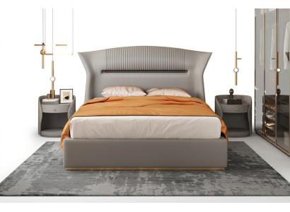 Graues Leder Bett Design Schlafzimmer Möbel Doppelbett Luxus Hotel