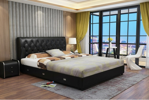 Chesterfield Designer Bett Schlafzimmer Textil Leder Polster Italienische