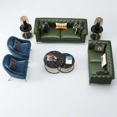 Dunkelgrüne Chesterfield Sofagarnitur 3+2 Sitzer Moderne Polster Wohnlandschaft Sofas