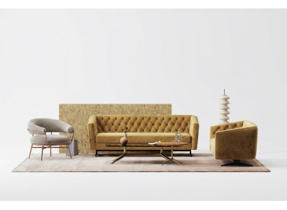 Gelbe Wohnzimmer Sofagarnitur Exklusive 3+2 Chesterfield Polstersofas Sitzmöbel 