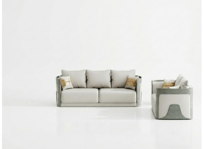 Edle Graue Wohnzimmer Sofagarnitur 3+2 Sitzer Ledercouchen Exklusive Möbel