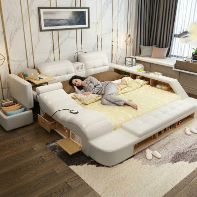Doppel Design Leder Bett Polster Betten Moderne Hotel Multifunktion