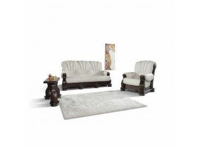 Dreisitzer Sofa Leder Couch Holz Polster Klassische Geschnitzte Couchen Sofas