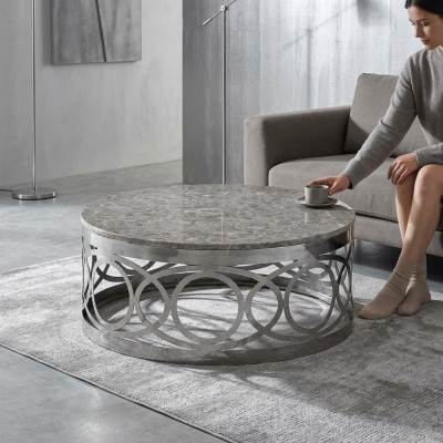 Runder Luxus Designer Couchtisch Sofa Wohnzimmer Tisch Beistell Edelstahl