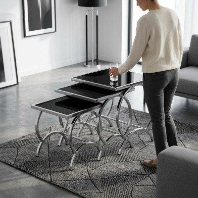 Beistelltisch Tisch 3x Couchtisch Sofa Tische Wohnzimmer Design Edelstahl
