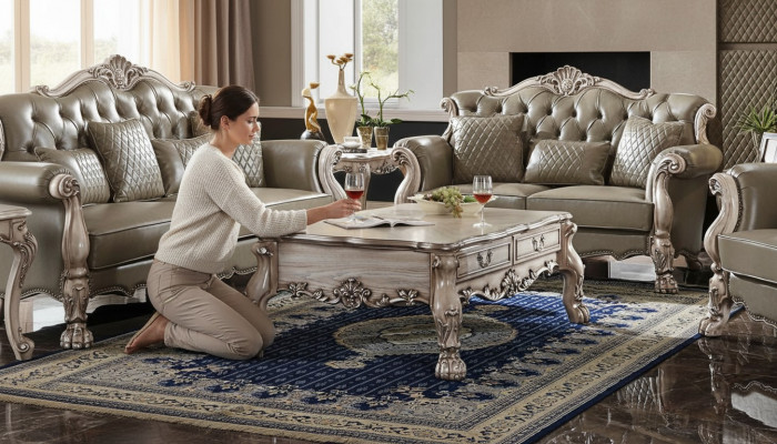 Couchtisch Tisch Sofa Tische Beistelltisch Wohnzimmer Design Beige Holz Barock