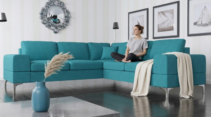 Couch Ecksofa Textil Wohnzimmer Design Modern L-Form Türkis Möbel Luxus Sofas
