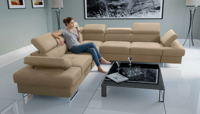 Sofa Couch Polsterung L-Form Wohnzimmer Design Ecke Leder Neu Beige Luxus