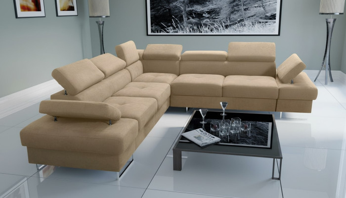 Sofa Couch Polsterung L-Form Wohnzimmer Design Ecke Leder Neu Beige Luxus