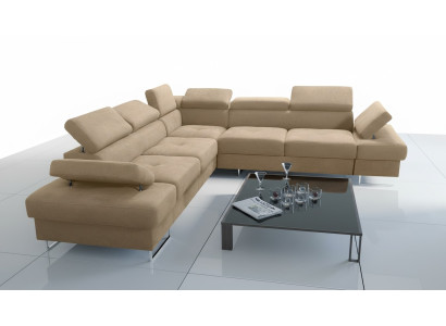 Sofa Couch Polsterung L-Form Wohnzimmer Design Ecke Leder Neu Beige Luxus