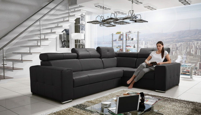 Ecksofa Couch Polsterung Wohnzimmer Leder L-Form Neu Modern Schwarz Design Sofas
