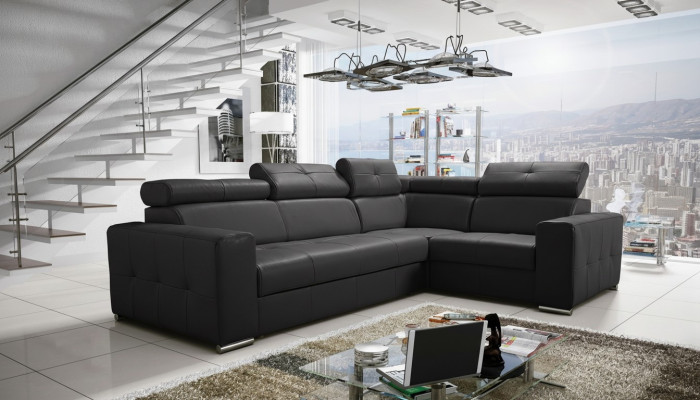 Ecksofa Couch Polsterung Wohnzimmer Leder L-Form Neu Modern Schwarz Design Sofas